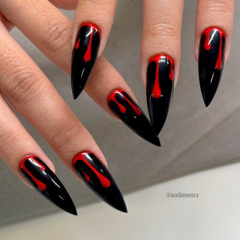 Bottom Nails, Maximalist Nails, Red Bottom Nails, Blood Nails, Black Halloween Nails, Halloween Nail Ideas, Fall Acrylic, Witchy Nails, Gothic Nails