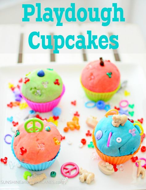 Play Dough Cupcakes, Playdough Cupcakes, Playdoh Birthday Theme, Birthday Playdough Kit, Cupcake Playdough Kit, How To Make Homemade Play-doh, Easy Kids Party, Playdough Kits, Playdough Recipe