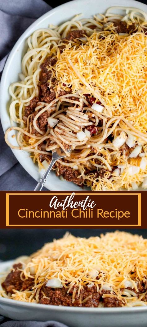 Ohio Chili Recipe, Chili Cheese Spaghetti, Spaghetti Chili Recipe, Crockpot Cincinnati Chili, Cincinnati Chili Crockpot, Spaghetti Chili, Chilli Spaghetti, Ohio Recipes, Cincinnati Chili Recipe