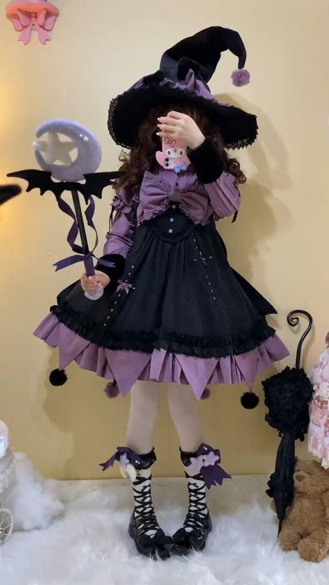 Doll Outfits Human, Kuromi Cosplay, Cute Witch Costume, Magical Girl Outfit, Witch Cosplay, Cosplay Cute, Witch Dress, Lolita Outfits, Witch Halloween Costume