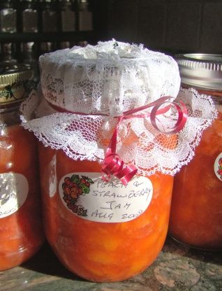 Strawberry And Peach Jam Recipe - Food.com Strawberry Peach Jam, Canning Jam Recipes, Peach Jam Recipe, Peach Strawberry, Home Canning Recipes, Strawberry Jam Recipe, Canning Jam, Strawberry Preserves, Peach Jam