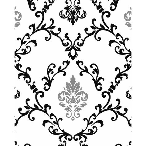 Papier peint baroque EDEM 85026BR20 papier peint vinyle lisse avec des ornements et des accents métalliques blanc noir argent 5,33 m2 Floor Stencils Patterns, Black And Silver Wallpaper, Stenciled Floor, Abstract Pattern Design, Baroque Pattern, Stencil Pattern, Accent Wallpaper, Vinyl Wallpaper, Tim Burton