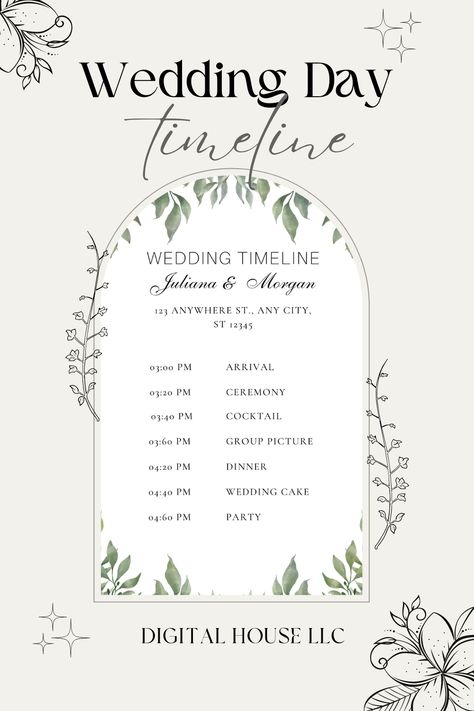 Wedding day timeline template, wedding schedule, wedding itinerary, wedding day agenda, ceremony timeline, reception timeline, bridal party timeline, vendor timeline, wedding event timeline, wedding day planner Wedding Schedule Template, Wedding Day Agenda, Invitation Timeline Wedding, Reception Program Timeline, Reception Itinerary Timeline Events, Wedding Weekend Timeline Template, 5:30 Pm Wedding Timeline, Wedding Day Timeline Template, Reception Timeline