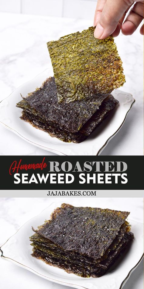 Diy Seaweed Snacks, Crispy Seaweed Recipes, Roasted Seaweed Recipes, Seaweed Snacks Recipes, Seaweed Seasoning, Sushi Seaweed, Seaweed Chips, Roasted Seaweed, Crispy Seaweed