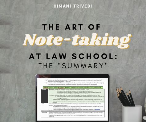 Success in law school is a four step process; doing your readings, taking notes, organizing those notes, and then studying them in preparation for the exam.

This week in Himani’s latest article she discusses how to organize and summarize your notes using the “summary” method.

To learn about the art of note-taking in law school check out Himani’s latest article! Law School Organization, Law School Preparation, Law School Prep, Law Notes, Law School Life, Law School Inspiration, Study Planner Printable, School Essay, Studying Law