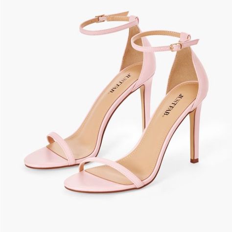 Material: Faux Leather Heel Height: 4" Platform Height: N/A Measurements Will Vary Slightly Imported Brand New Never Worn Cute Light Pink Heels, Short Pink Heels, Quinceanera Pink Shoes, Pink High Heels For Prom, Cute Heels For Teens, Pink Prom Heels, Pink Heels Aesthetic, Prom Shoes Pink, Pink And White Heels