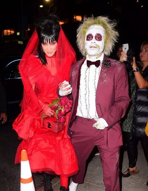 Beetle Bride Costume, The Weeknd Halloween Costume, Bella Hadid And The Weeknd, Beetlejuice Halloween Costume, Halloween Juice, Beetlejuice Costume, Annual Halloween Party, Beetlejuice Halloween, Bride Costume