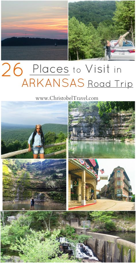 Road Trip: 26 Places to Visit in Arkansas - Christobel Travel - Attractions include lakes, caves, Ozark and Ouachita forests, Ozark Mountains, waterfalls, national and state parks and places such as Eureka Springs, Hot Springs, Jasper and Little Rock. Things to do or outdoor adventures include hiking, camping, kayaking, zip lining and nature photography. Bucket list - You can travel in summer, fall and winter. Depending on the weather hikes and even vacation with kids are possible. Places To Visit In Arkansas, Jasper Arkansas, Arkansas Road Trip, Arkansas Vacations, Arkansas Travel, Kayak Camping, Hiking Photography, Zip Lining, Camping Places