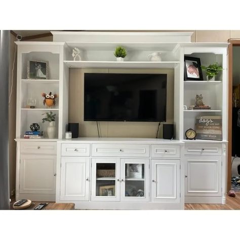 104.3"x82.3" Complete Entertainment Wall Unit White TV Stand Display - On Sale - Bed Bath & Beyond - 38392829 Modern Tv Stand Wall, White Tv Stand, Entertainment Wall Units, White Tv Stands, Entertainment Wall, White Tv, Stand Display, Modern Tv Stand, Side Cabinet