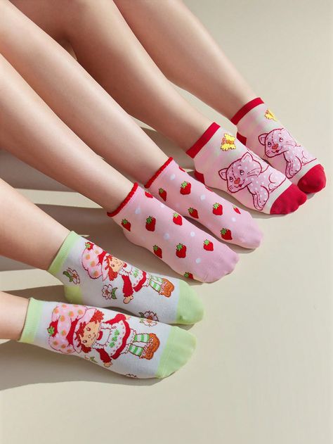 Strawberry Shortcake X SHEIN 3 Pairs Of Women Cute Socks With Cartoon Character And Strawberry PatternI discovered amazing products on SHEIN.com, come check them out! Anime Socks, Strawberry Pattern, Vintage Strawberry Shortcake, Vintage Strawberry, Ankle Socks Women, Women Socks, Cute Socks, Socks And Hosiery, Ankle Socks