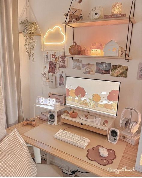 Aesthetic Desk Area Ideas, Inspo For Room Makeover, Things To Make Room Aesthetic, Idea Room Aesthetic, Cute Desk Makeover, Aesthetic Cute Room Ideas, Dream Aesthetic Room, Room Asthetics Ideas, New Room Ideas Aesthetic