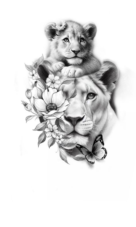 Lioness And Cub Tattoo, Lion Cub Tattoo, Female Lion Tattoo, Tiger Head Tattoo, Arm Tattoos Drawing, Cubs Tattoo, Horse Tattoo Design, Lioness Tattoo, Lion Head Tattoos