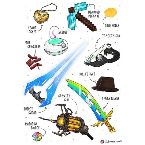 More video game things! - - - #illustrator #videogames #games #art #weapons #halo #minecraft #overwatch #illustration #artist #drawing… Anime Video Game Art, Video Game Concept Art, Magic Objects, Video Game Swords, Video Game Drawings, Armadura Ninja, Rainbow Badge, Retro Gaming Art, Video Game Design