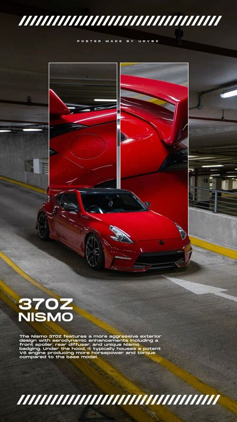 Car Poster Design Ideas, Car Design Poster, Car Graphic Design, Car Poster Design, 370z Nismo, Nissan 370z Nismo, Car Advertising Design, Auto Design, Car Catalog