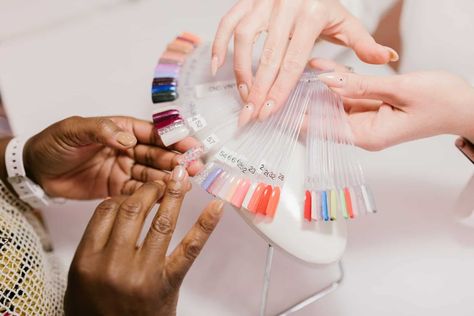 Dip Powder vs Acrylic Nails: What's the Difference? | StyleSeat Acrylic Vs Dip Nails, Nail Salon Branding, Nail Photoshoot, Nail Photography, Almond Blue Nails, Vacation Nails Green, Tropical Vacation Nails, Nail Extensions Designs, Business Nails