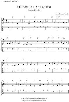 Ukulele Sheet Music, Oh Come All Ye Faithful, Christmas Ukulele, Best Guitar For Beginners, O Come All Ye Faithful, Music Tabs, Ukulele Music, Flute Sheet Music, Ukulele Tabs