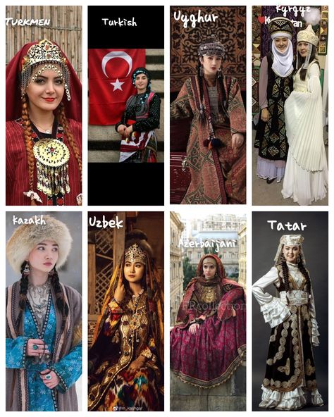 Uyghur Traditional Clothing, Turkish Historical Clothing, Kazakh Clothing Traditional Dresses, Turkmenistan Traditional Clothing, Tatar Traditional Clothing, Turkey Clothes Fashion, Uzbek Traditional Clothing, Traditional Kazakh Clothing, Ancient Turkish Clothing