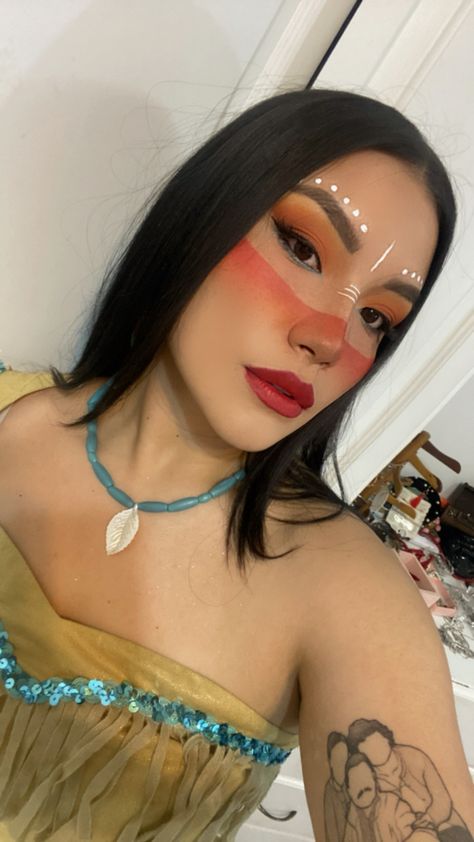 Pocahontas Halloween Makeup, Pocahontas Makeup Look, Pocahontas Makeup, Pocahontas Aesthetic, Pocahontas Halloween, Rainbow Makeup, Makeup Aesthetic, Aesthetic Makeup, Pocahontas