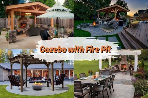 Gazebo with Fire Pit Ideas: 35 Designs for Outdoor Haven Stump Fire Pit, Corner Gazebo, Gazebo Bar, Gazebo With Fire Pit, Gazebo Roof, Glass Fire Pit, Wooden Gazebo, Stone Fire Pit, Victorian Garden