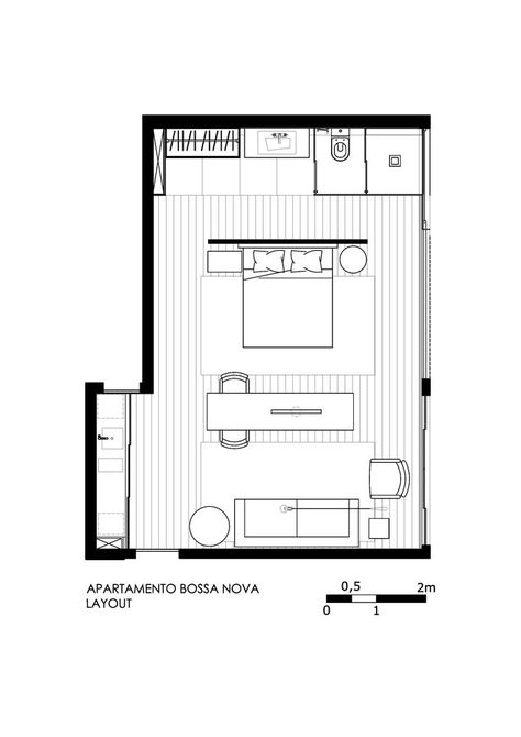 Gallery of 10 Brazilian Apartments Under 65 Square Meters - 11 Micro House Plans, Modular Home Plans, Studio Floor Plans, Mini Apartments, Hotel Floor Plan, Studio Loft, Micro Apartment, Interior Architecture Drawing, Tiny House Plan