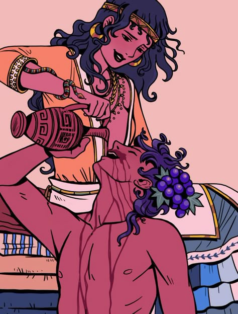 Dionysus And Ariadne, Greek Mythology Humor, Greek Mythology Gods, Achilles And Patroclus, Greek Gods And Goddesses, Greek And Roman Mythology, Greek Mythology Art, Lore Olympus, Roman Mythology