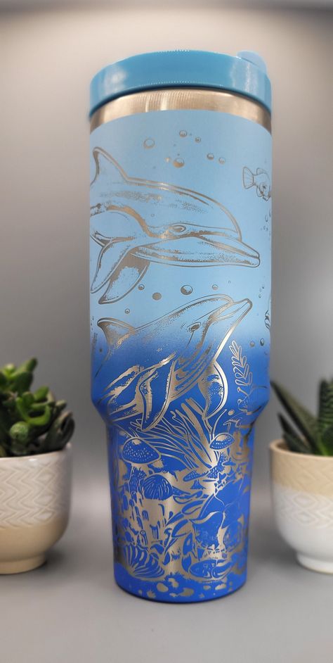 Stanley Products, Trendy Water Bottles, Engraved Tumblers, Cute Water Bottles, Engraved Tumbler, Ocean Theme, Marine Biology, Fun Cup, Cute Cups