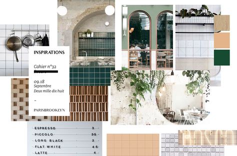 Café-cantine Soeurs on Behance Kitchen Restaurant Design, Mood Board Interior, Corporate Office Design, Modern Cafe, Interior Design Presentation, Luxury Restaurant, Eclectic Modern, Paris Cafe, Interior Design Mood Board