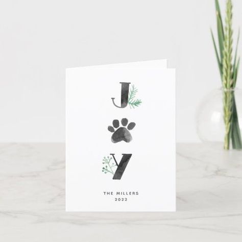 Botanical Joy Paw Print | Pet Christmas #petthemedholidaycards #dog #joywithpawprint #foldedgreetingcards #holiday #watercolor #christmas #pets #joy #zlove Paw Print Christmas Card, Dog Paw Christmas Art, Paw Print Art Diy, Dog Paw Print Craft, Dog Cards Handmade, Paw Print Crafts, Paw Print Christmas, Watercolor Botanicals, Print Crafts