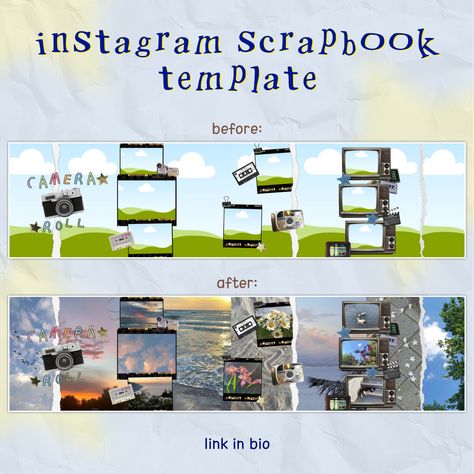 Instagram Collage Post Ideas, Scrapbook Canvas Ideas, Scrapbook Templates Canva, Insta Scrapbook, Ig Scrapbook, Diy Spotify, Canva Scrapbook, Collage Scrapbook Layouts, Instagram Feed Organizer