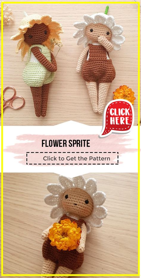 crochet Flower Sprite easy pattern - Easy Crochet amigurumi Pattern for Beginners. Click to Get the Pattern #amigurumi #crochetpattern #crochet via @shareapattern.com Flower Sprite, Easy Crochet Amigurumi, Crochet Fairy, Pola Amigurumi, Beginner Crochet Projects, Crochet Amigurumi Free, Crochet Cushions, Fun Crochet Projects, Crochet Flower Patterns