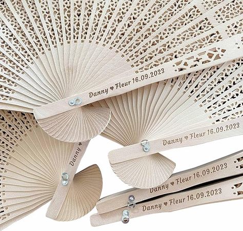 Amazon.com: Personalized Folding Hand Fans (103 Pieces) - Engraved Sandalwood Fans, Summer Wedding Fans, Custom Wooden Fans Wedding Party Favor Bridal Shower Christmas Gifts Wedding Favors Fans, Wedding Favor Fans, Bridal Shower Christmas, Fans Wedding, Fan Wedding Favors, Fan Favors, Wooden Fan, Folded Hands, Wedding Fans