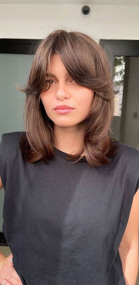 layered bob, layered bob haircut, layered bob with fringe, layered bob cut, layered bob with bangs, layered bob with side bangs, bob haircut Brown Bob Haircut, Long Layered Bob Hairstyles, Long Bob With Bangs, Long Layered Bob, Tan Skin Blonde Hair, Layered Bob Haircuts, Bangs For Round Face, Short Brown Hair, Bob Haircut With Bangs