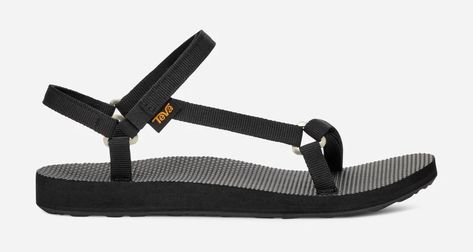 Original Universal Slim Black Teva Sandals, Black Teva, Teva Original Universal, Teva Sandals, Festival Camping, Hiking Fashion, Socks And Sandals, Hiking Gear, Sport Sandals