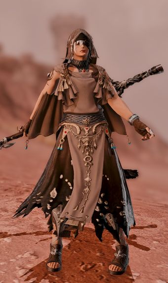 Desert Sage | Eorzea Collection Desert Wanderer Character, Desert Outfit Fantasy, Desert Costume, Desert Aesthetic Fashion, Desert Clothes, Sand Outfit, Desert Witch, Desert Clothing, Desert Wanderer