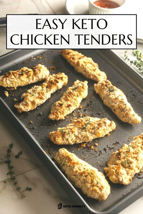 Baked Keto Chicken, Keto Chicken Tenders, Crispy Breaded Chicken, Chicken Strip Recipes, Wing Sauce Recipes, Breaded Chicken Tenders, Healthier Habits, Low Carb Low Fat Recipes, Chicken Tender