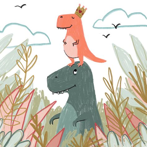 Dinosaur T-Rex children's illustration - baby t-rex by Natalie Lundeen Dinosaur Kids Room, Dinosaur Illustration, Dinosaur Nursery, Children's Illustration, Kids Drawings, A Dinosaur, Dinosaur Kids, Kids' Book, Childrens Illustrations