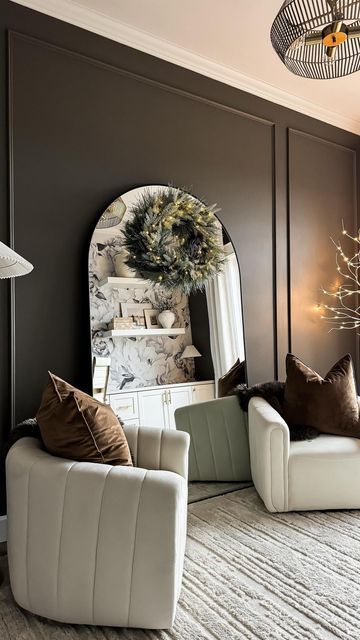 Jordyn Smith on Instagram Arch Mirror Decor, Pnw Home, Hard Decision, Holiday Home Tour, Christmas Village Houses, Office Floor, Arch Mirror, Office Holiday, My Office