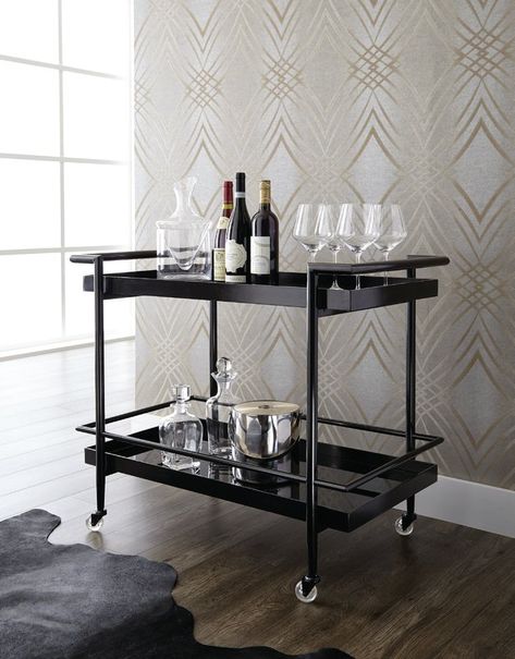 Silver Bar Cart, Bar Cart Black, Holiday Bar Cart, Glass Shelving, Bar Trolley, Glass Bar Cart, Trendy Bar, Steel Tub, Beautiful Bars