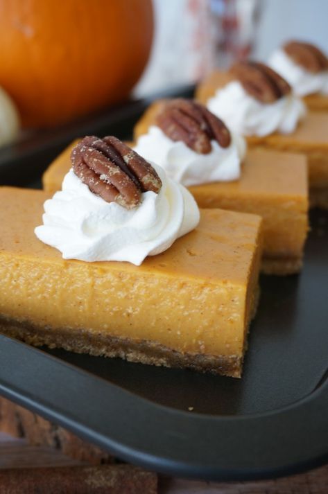 No-Bake, Pumpkin Pie Bars Vegan Pumpkin Pie Bars, Pumpkin Bar, Pumpkin Pie Bars Recipe, Pumpkin Pie Cookies, Sallys Baking, No Bake Pumpkin, Pie Bar Recipes, Pumpkin Pecan Pie, No Bake Pumpkin Pie