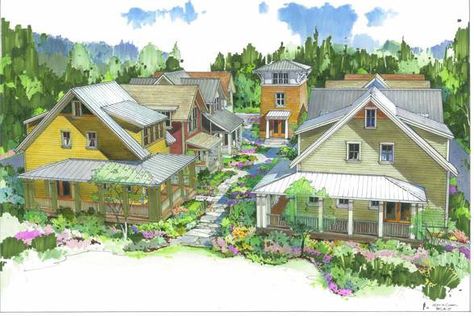 Cottage clusters: Portland’s chance to build community in a new way Co Housing Community, Pocket Neighborhood, Cluster House, Tiny House Village, Co Housing, New Urbanism, Forest Cottage, Pool House Plans, Eco City