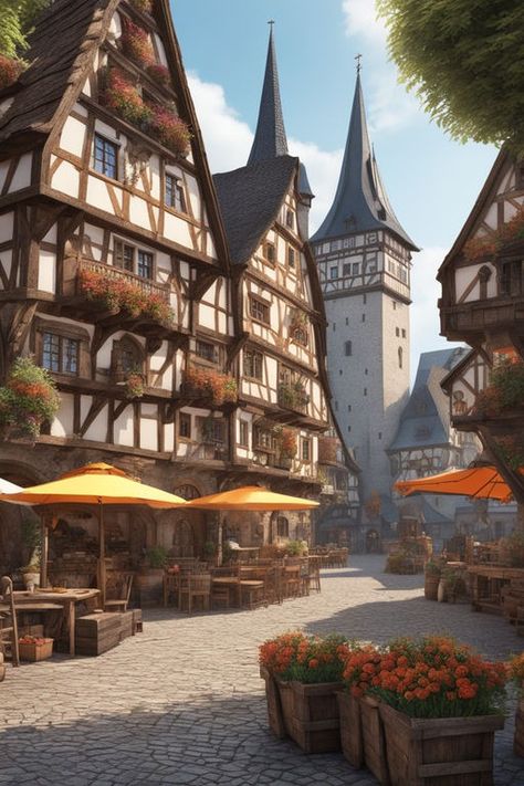 Playground - free-to-use online AI image creator Medieval Town Square, European Buildings, House Flipper, German Town, House Flippers, Town Square, Medieval Town, Art Social Media, Image Generator