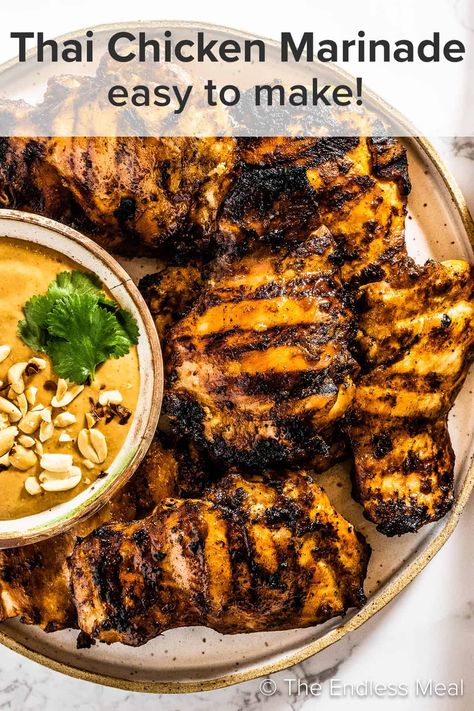 Thai Chicken Marinade - The Endless Meal® Thai Chicken Seasoning, Thai Chicken Marinade, Spicy Chicken Marinades, Tai Food, Garlic Chicken Marinade, Thai Grilled Chicken, Easy Chicken Marinade, Chinese Foods, Chicken Marinade Recipes