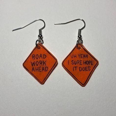 Lesbian Earrings, Shrinky Dink Earrings, Road Work, Weird Jewelry, Shrinky Dink, Quirky Earrings, Funky Earrings, Funky Jewelry, Fun Earrings