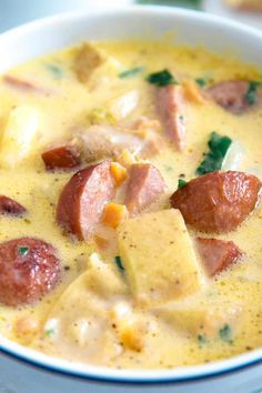 Potato Kielbasa Soup, Smoked Cabbage, Potato Kielbasa, Crispy Sausage, Cheesy Soup, Kielbasa Soup, Sausage Soup Recipes, Kielbasa Sausage, Cheesy Potato