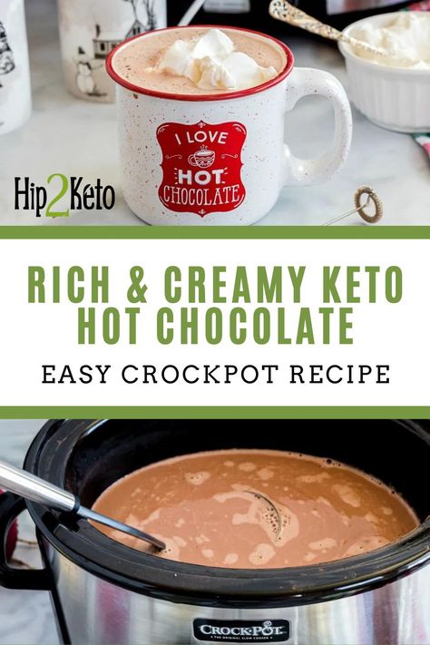 Our rich and creamy Crockpot hot chocolate recipe is sugar free and low in carbs! Make this slow cooker keto hot chocolate for the holidays to please a crowd. Hot Chocolate Easy, Cornbread Bake, Slow Cooker Hot Chocolate, Crockpot Drinks, Creamy Hot Chocolate Recipe, Keto Hot Chocolate, Keto Beverages, Sugar Free Hot Chocolate, Chili Cornbread