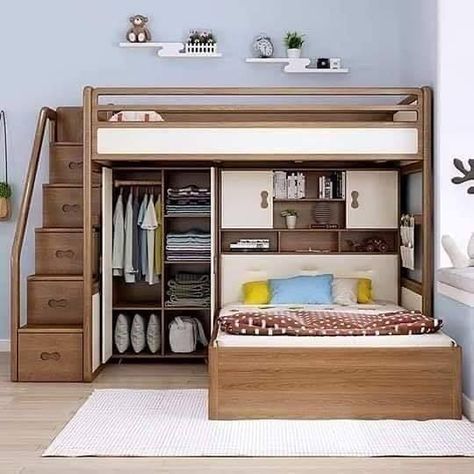 Bunk Bed With Stairs, Bunker Bed, Bed With Stairs, Bunk Bed Rooms, Kids Bed Design, Small Bedroom Inspiration, Organised Storage, Loft Style Bedroom, Beds For Small Rooms