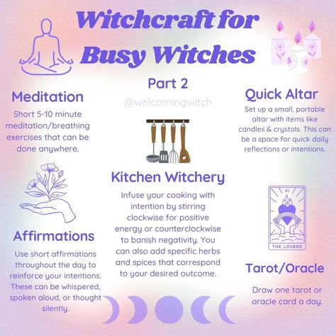 These practices are designed to be easily integrated into daily life, allowing busy witches to maintain their spiritual practices without feeling overwhelmed. . . . . . . . . . #wiccansofinstagram #witchlife #witchesofinstagram #witch #witchcraft #wicca #wiccan #pagan #spiritual #spiritualawakening #Spirituality #witchessociety #witchytips #magic #babywitch #beginnerwitch #witchy #witchesoftiktok #witchtok #witchyvibes #busywitch #fastwitchcraft Daily Witchcraft Practice, Practicing Paganism, Pagan Tips, Energy Witchcraft, Witch Tips, Witch Stuff, Kitchen Witchery, Candle Magick, Witchcraft For Beginners