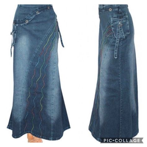 Jeans Skirt Plus Size, Cargo Denim Skirt, Black Bodycon Skirt, Casual Denim Skirt, Bell Skirt, Denim Crafts Diy, Skirt Plus Size, Long Denim Skirt, Plaid Pleated Skirt