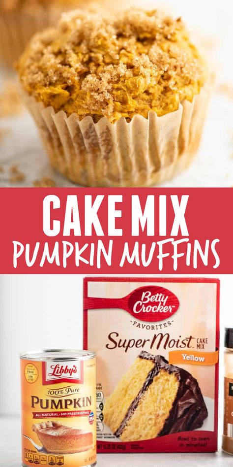 Cake Mix Pumpkin Muffins, Pumpkin Cake Mix Muffins, Cake Mix Pumpkin, Pumpkin Cake Mix, Yellow Cake Mix Recipes, Spice Cake Mix And Pumpkin, Canned Pumpkin Recipes, Cake Mix Muffins, Pumpkin Muffins Easy