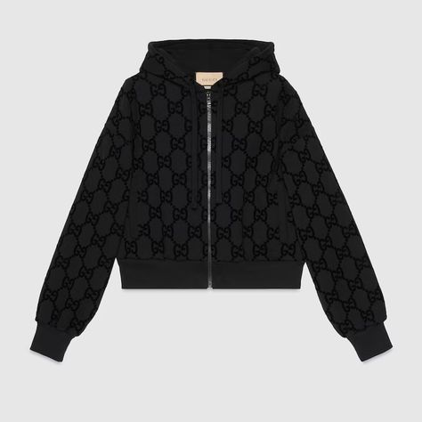 GG brushed cotton hooded sweatshirt in black | GUCCI® Italia Gucci Jackets, Gucci Sweatshirt, Gucci Jacket, Streetwear Essentials, Designer Sweatshirts, Twill Jacket, Satin Jackets, Gucci Black, Cotton Hoodie